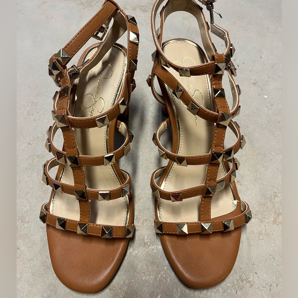 Studded block heel sandals.